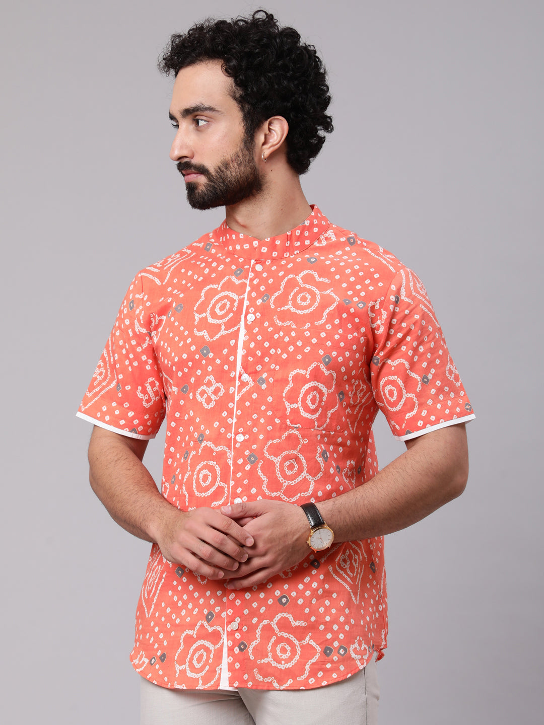 Peach Bandhani Print Shirt - Elganza