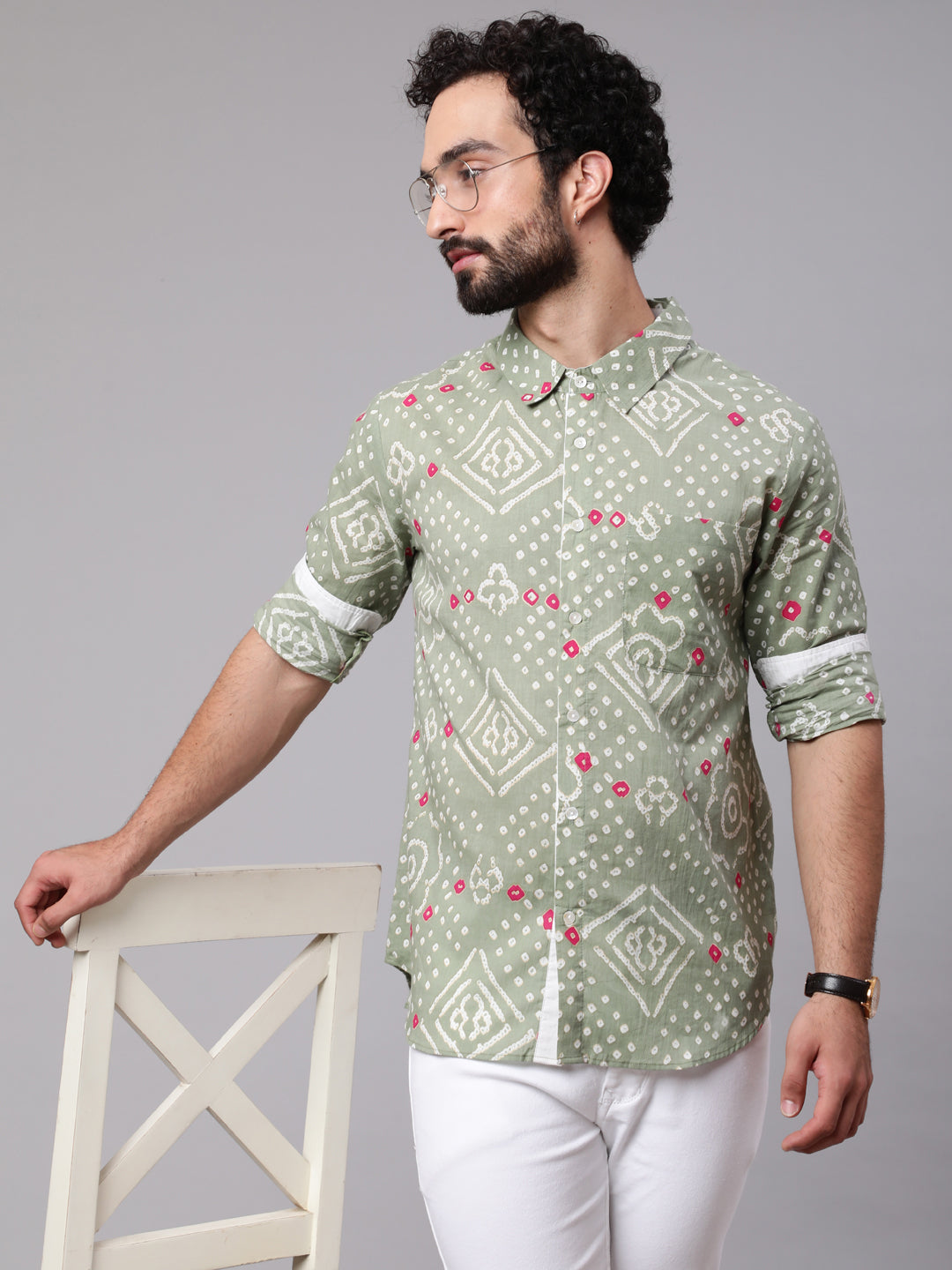 Pastel Green Bandhani Print Shirt - Elganza