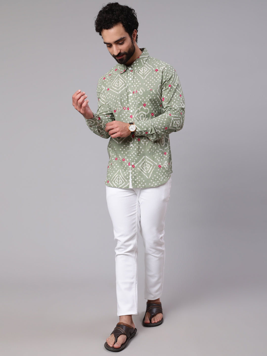 Pastel Green Bandhani Print Shirt - Elganza