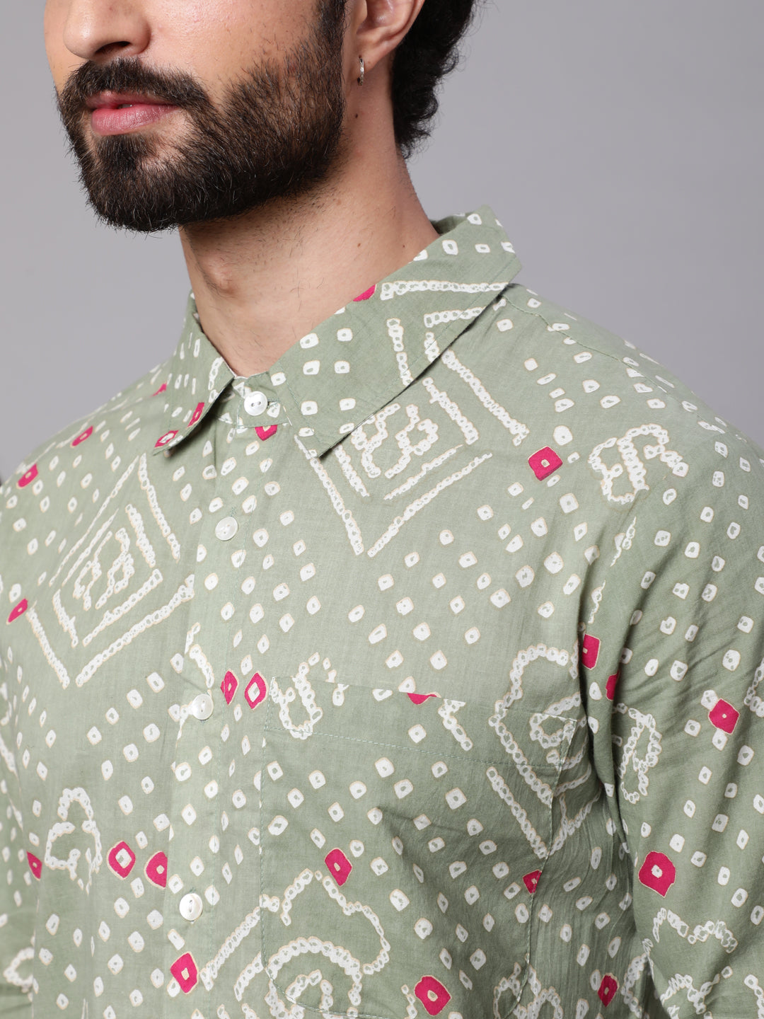 Pastel Green Bandhani Print Shirt - Elganza