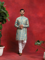 Cream & Blue Shibori Print Kurta