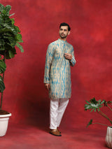 Cream & Blue Shibori Print Kurta