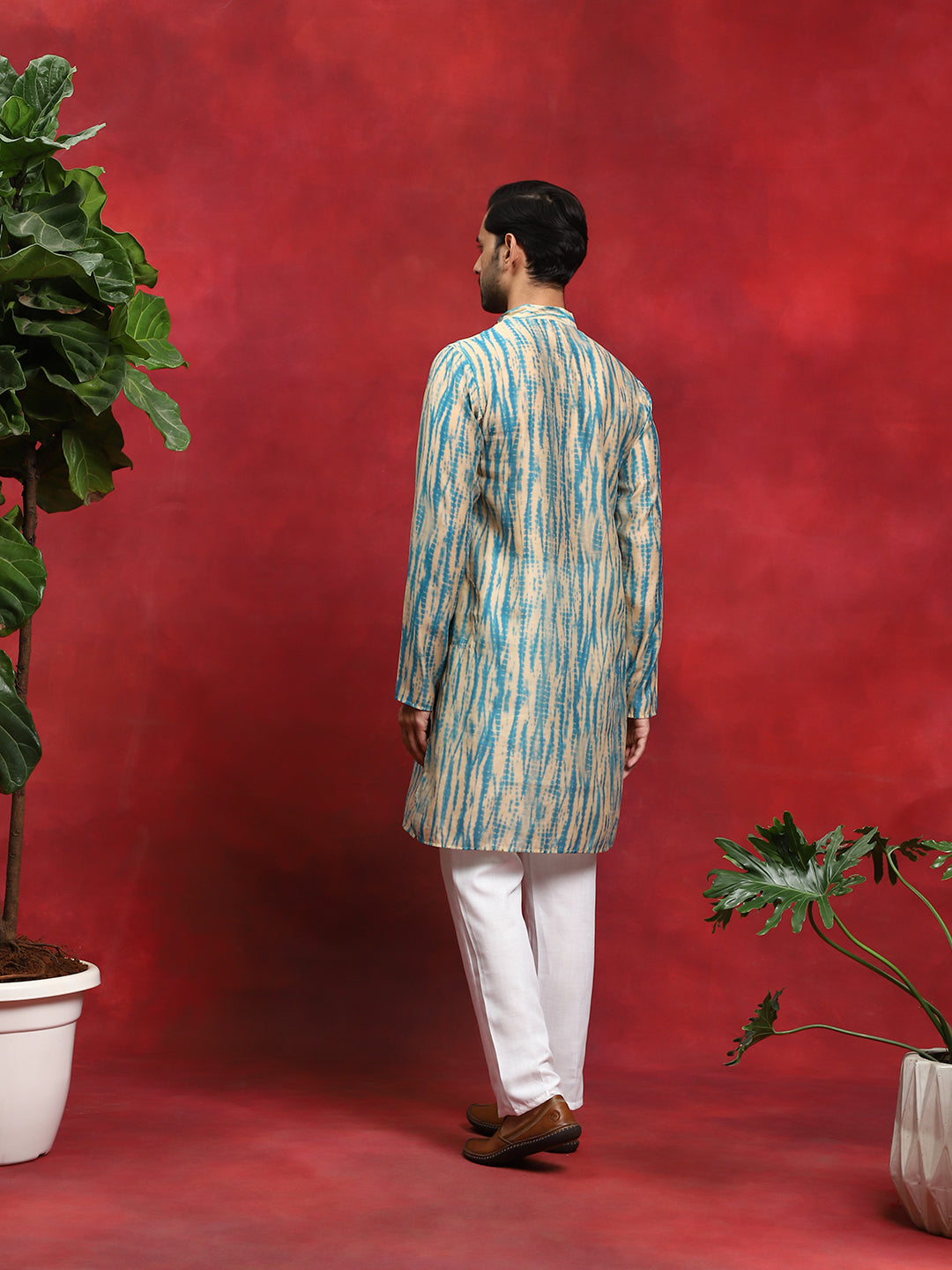 Cream & Blue Shibori Print Kurta
