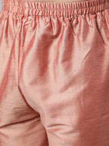 Rose Gold Kurta Pyjana With Floral Print Nehru Jacket - Elganza