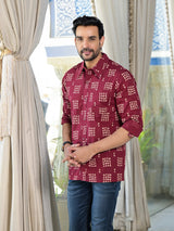 Maroon Foral Geometric Print shirt - Elganza