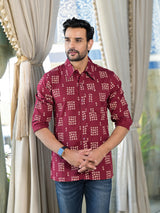 Maroon Foral Geometric Print shirt - Elganza