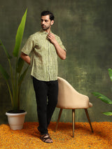 Green Striped Shirt With Roll-Up Sleeve - Elganza