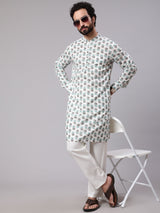 White Floral Print Long Kurta
