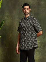 Olive Printed Kantha Work Shirt