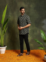 Olive Printed Kantha Work Shirt