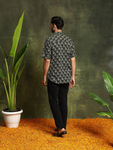 Olive Printed Kantha Work Shirt