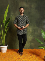 Olive Printed Kantha Work Shirt