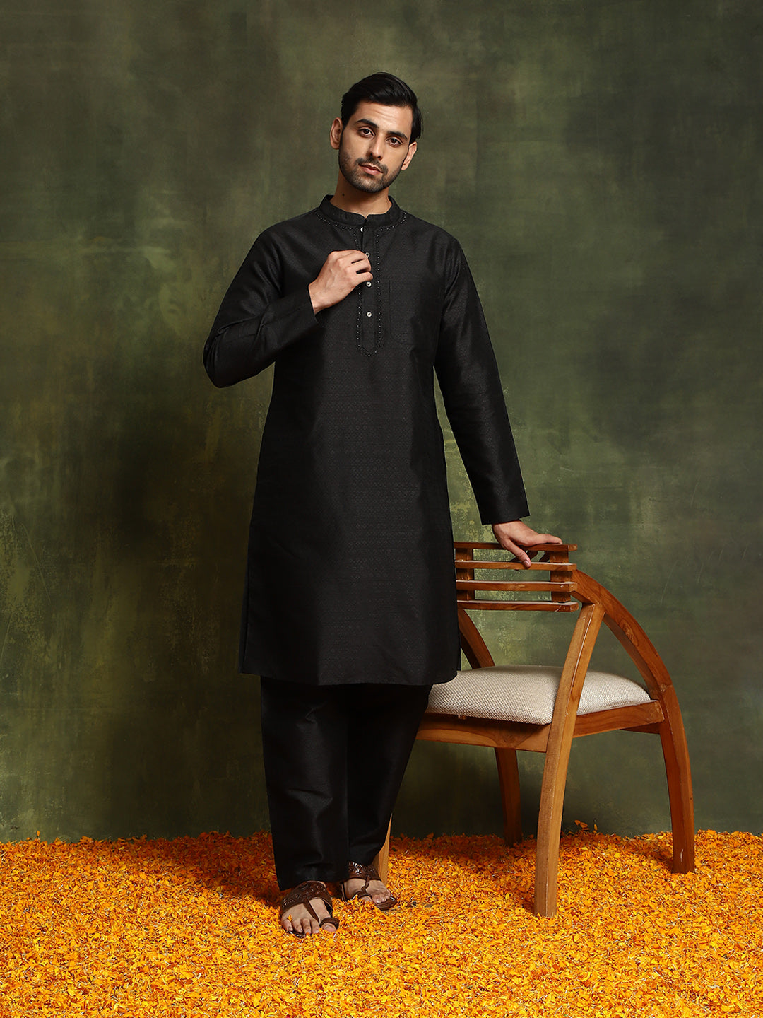 Black Embroidered Couple Combo Set