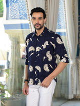 Indigo Floral Printed Shirt - Elganza