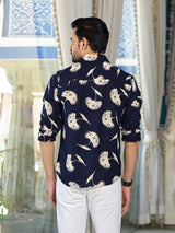 Indigo Floral Printed Shirt - Elganza