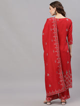 Red Printed Kurta With Palazzo - Elganza