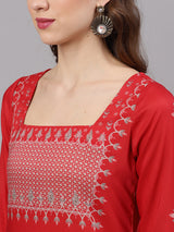 Red Printed Kurta With Palazzo - Elganza