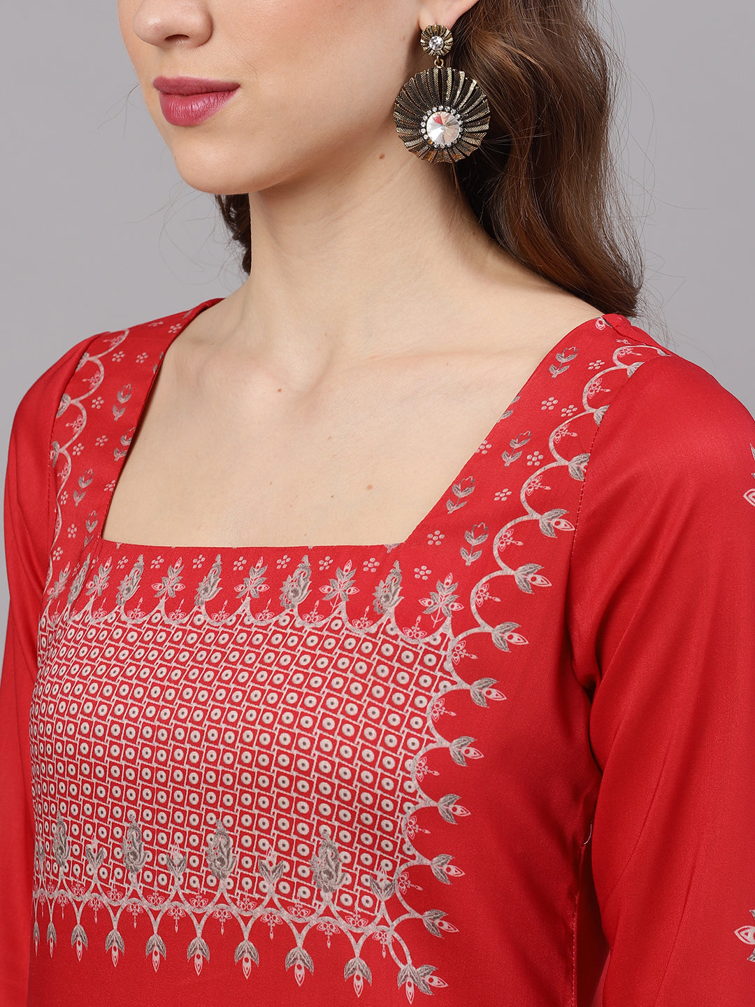 Red Printed Kurta With Palazzo - Elganza