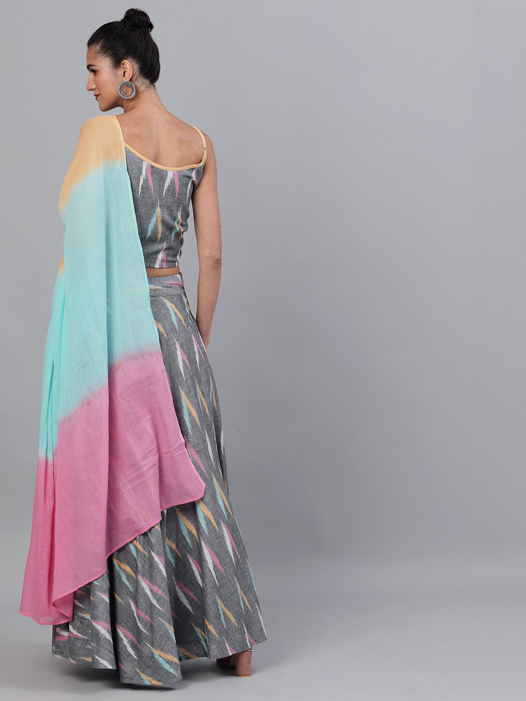 Grey Ikat Designed Lehenga Choli With Dupatta - Elganza