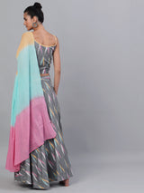 Grey Ikat Designed Lehenga Choli With Dupatta - Elganza