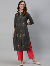 Grey Embroidered Kurta With Pant - Elganza