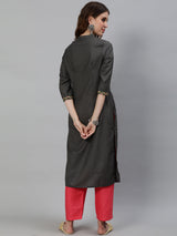 Grey Embroidered Kurta With Pant - Elganza