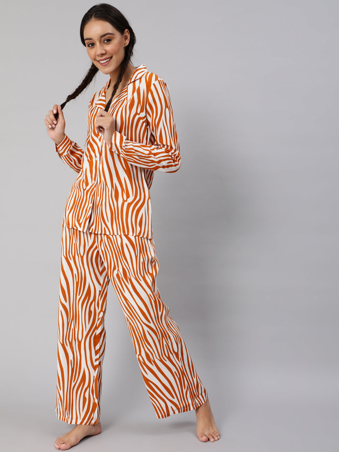 Orange Animal Printed Co ord Set - Elganza