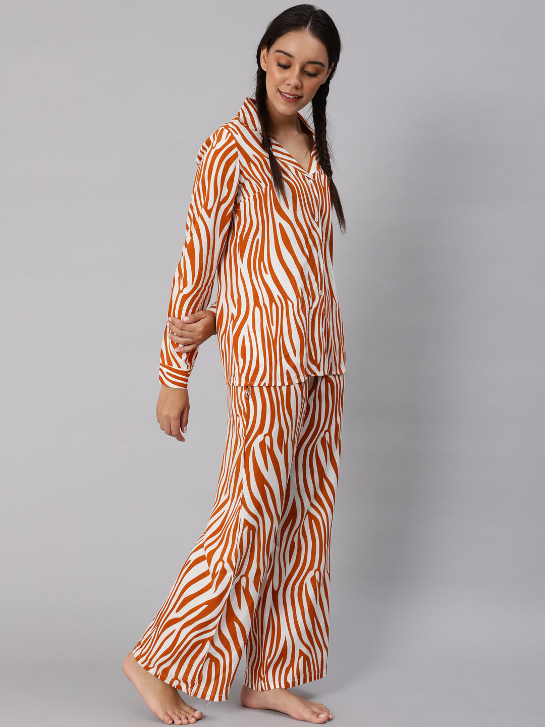 Orange Animal Printed Co ord Set - Elganza