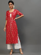 Red Gold Printed Layered Kurta With Palazzo - Elganza