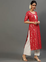 Red Gold Printed Layered Kurta With Palazzo - Elganza
