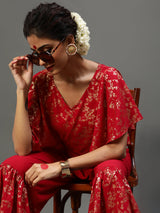 Red Gold Printed Co Ord Set - Elganza
