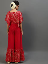 Red Gold Printed Co Ord Set - Elganza