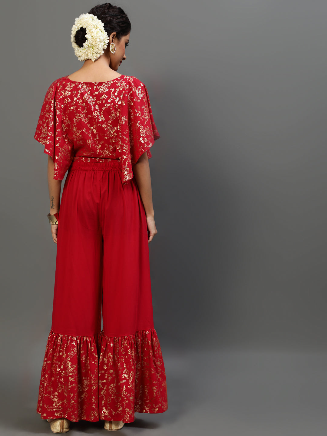 Red Gold Printed Co Ord Set - Elganza