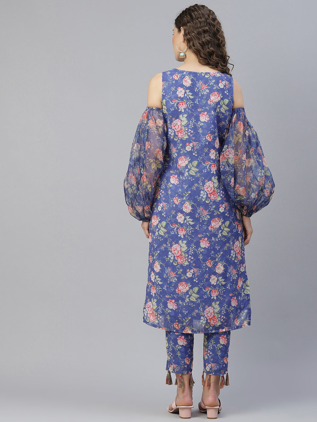 Blue Floral Print Kurta With Pant - Elganza