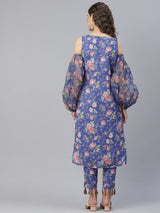 Blue Floral Print Kurta With Pant - Elganza