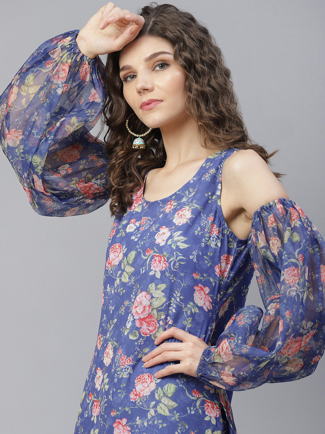 Blue Floral Print Kurta With Pant - Elganza