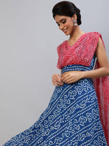 Blue Bandhani Print Lehenga Choli With Attached Dupatta - Elganza