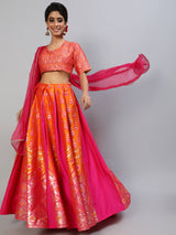 Pink Brocade Lehenga Choli With Dupatta - Elganza
