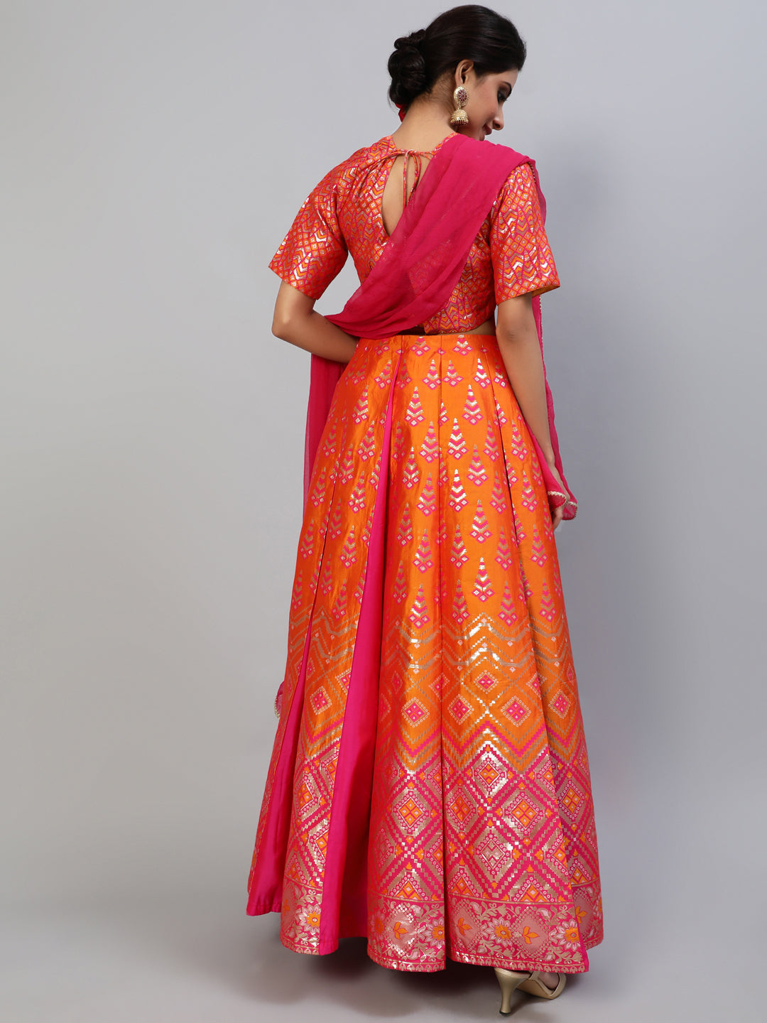 Pink Brocade Lehenga Choli With Dupatta - Elganza