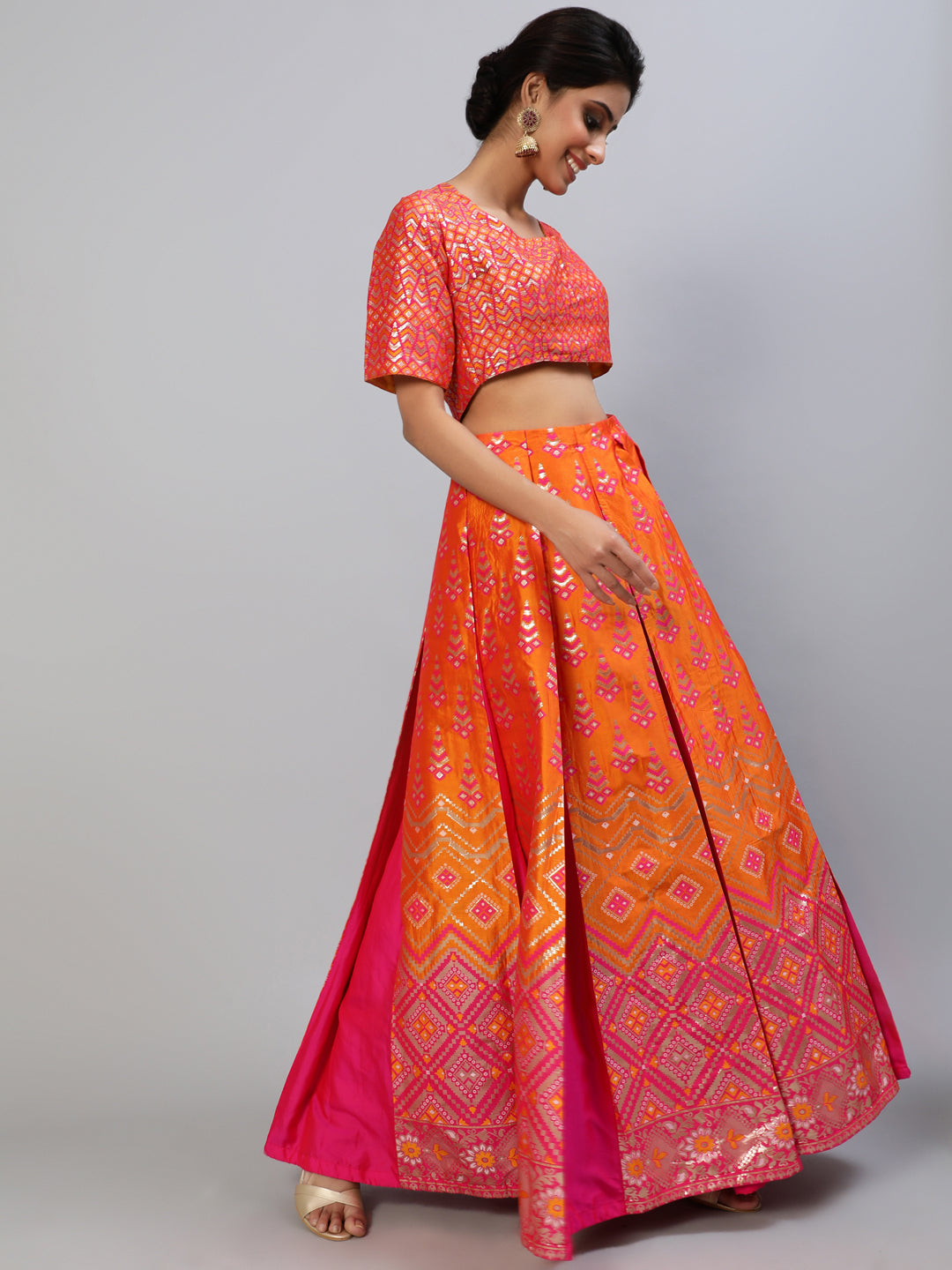 Pink Brocade Lehenga Choli With Dupatta - Elganza