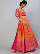 Pink Brocade Lehenga Choli With Dupatta - Elganza