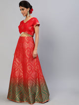 Red Bandhani Print Lehenga Choli With Dupatta - Elganza