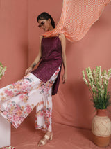 Purple Gold Print Kurta Palazzo With Dupatta - Elganza