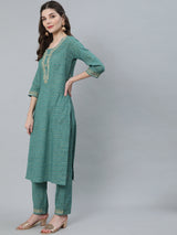 Pastel Blue Striped Embroidered Kurta With Pant - Elganza