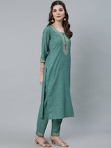 Pastel Blue Striped Embroidered Kurta With Pant - Elganza