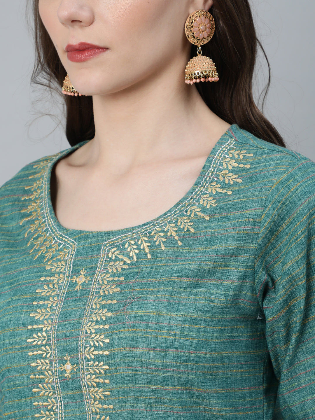 Pastel Blue Striped Embroidered Kurta With Pant - Elganza