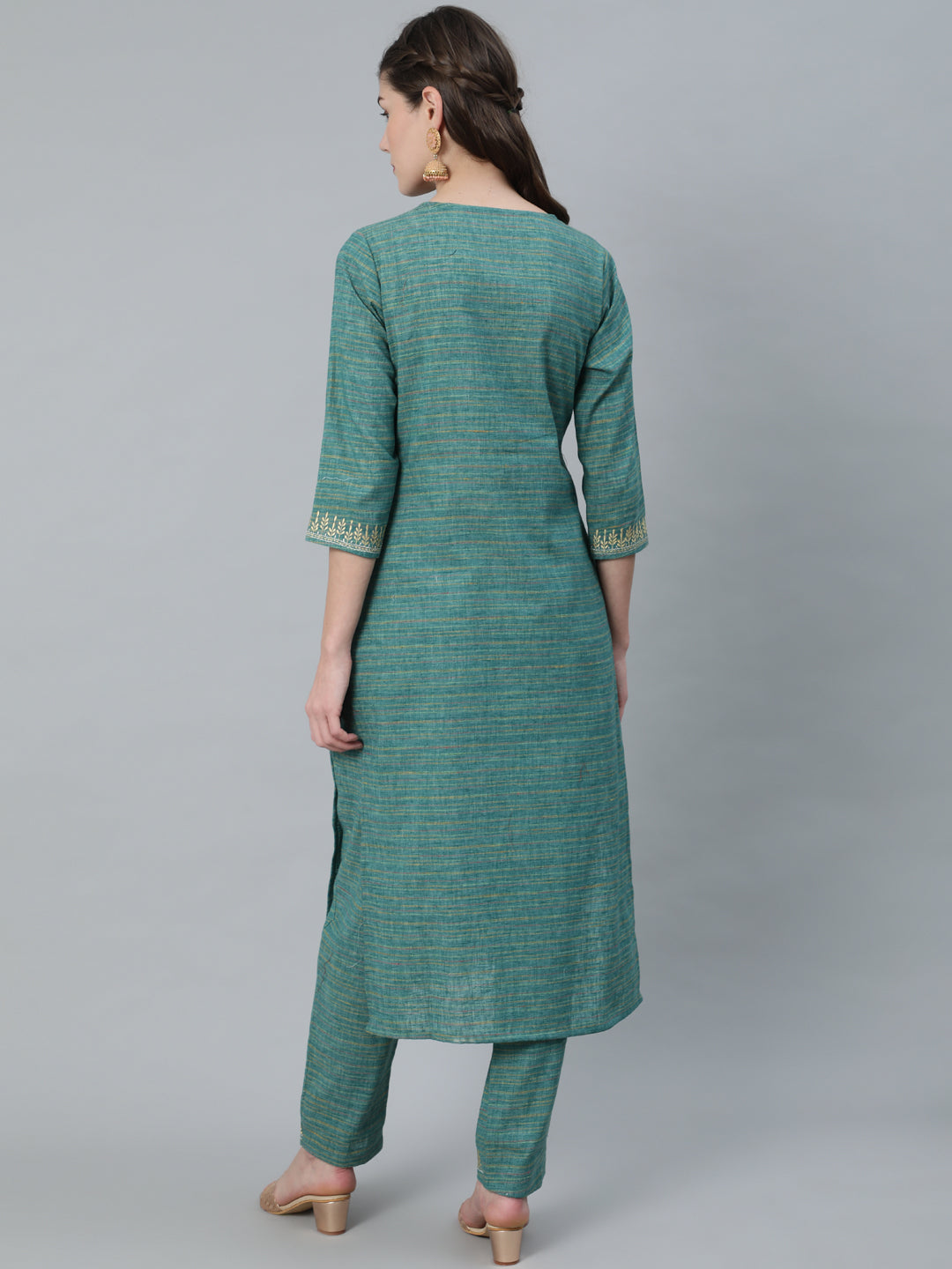 Pastel Blue Striped Embroidered Kurta With Pant - Elganza