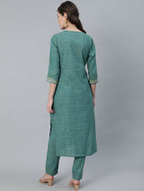 Pastel Blue Striped Embroidered Kurta With Pant - Elganza