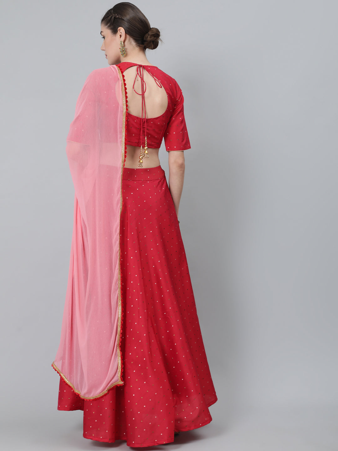 Red Dobby Woven Designed Lehenga Choli With Dupatta - Elganza