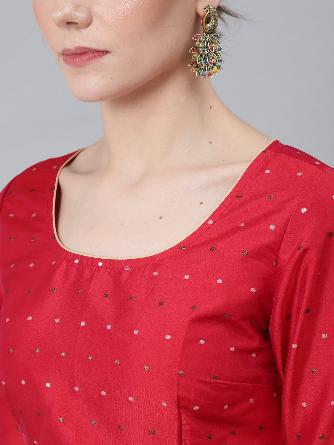 Red Dobby Woven Designed Lehenga Choli With Dupatta - Elganza